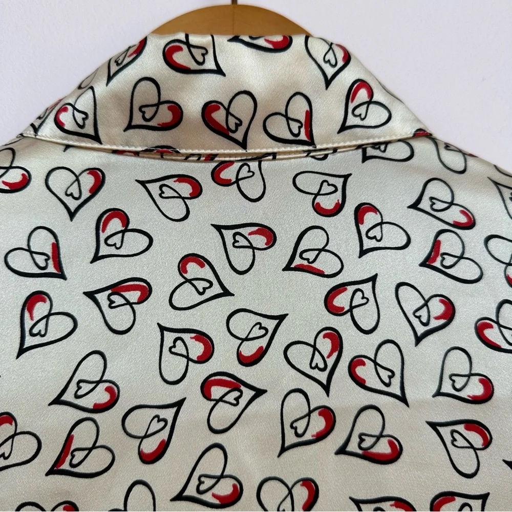 Escada Long Sleeve Heart Patterned Silk Blouse - Picture 7 of 11